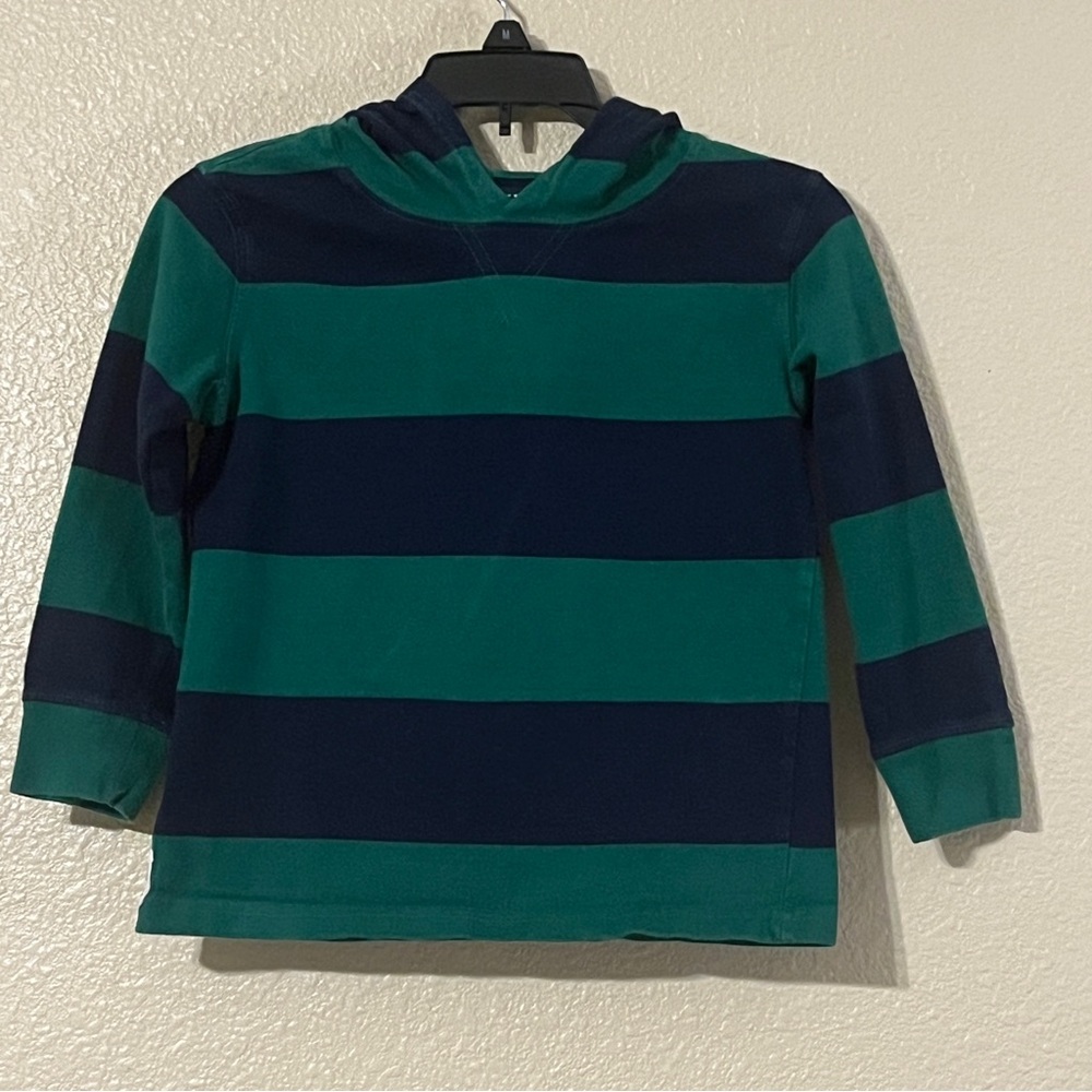 Chaps Boy’s 4/4T Green & Blue Striped Long Sleeve Hooded Shirt